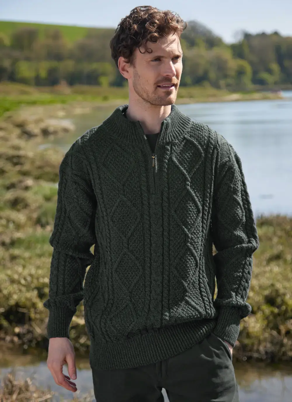Inishmore Half Zip Aran Sweater